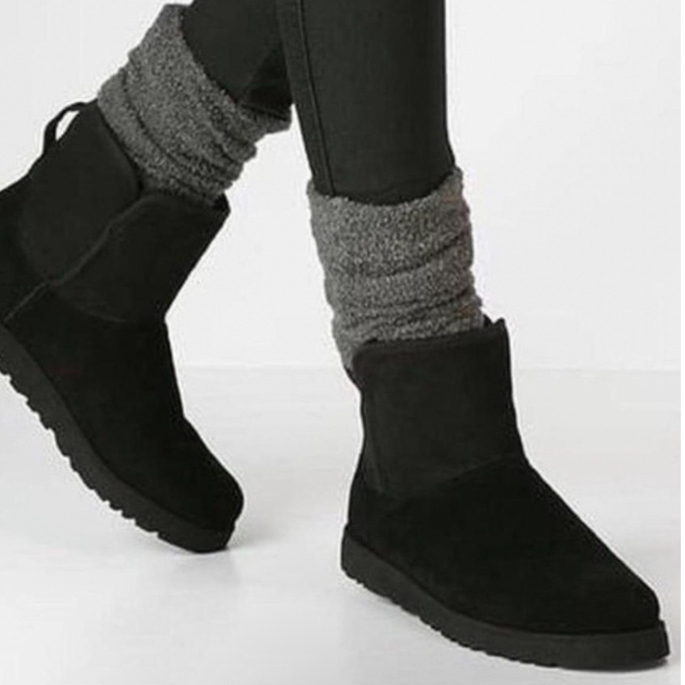 UGG Cory Boots Black Sheepskin Suede Mid-Calf Lined Booties Women's Size 9